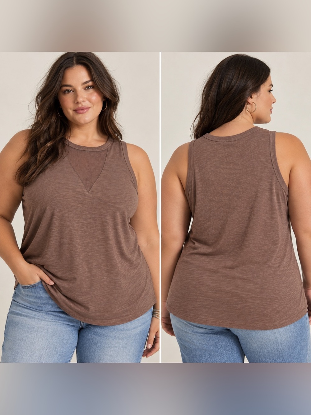 Torrid Brown Mesh Inset Tank Top Size 2 18/20 NWT